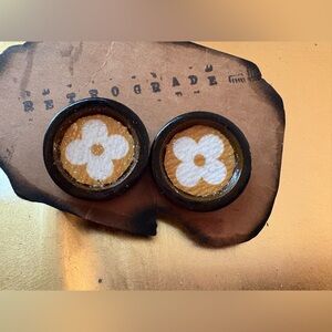 Black and Gold Floral LV Louis Vuitton upcycled vintage button earrings